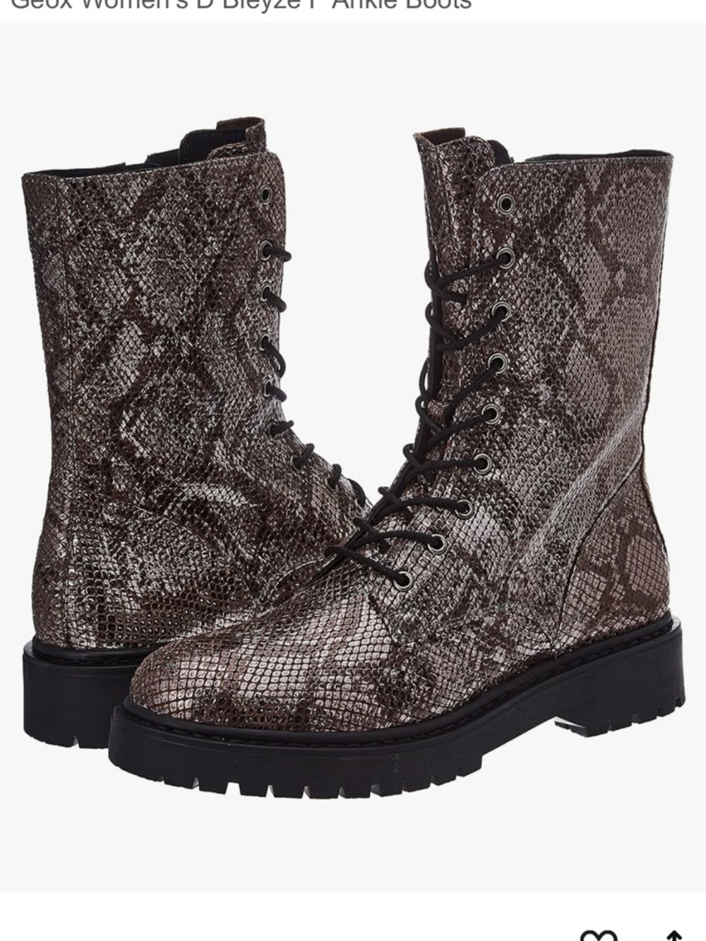 NWT Geox Respira Bleyze Metallic Snake Print Lace Up Boots